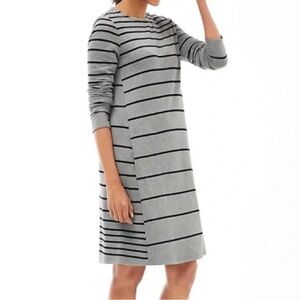 J Jill NWT Gray Black Striped Knit Shift Long Sleeve Dress Modal Pockets Size XS